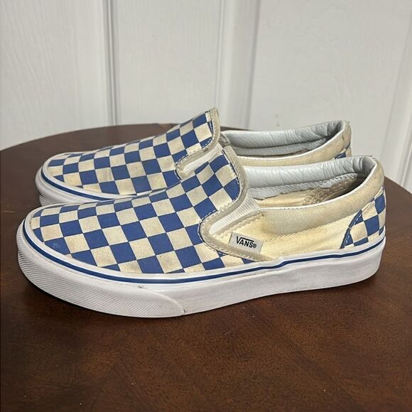 🔥 Vans Off The Wall Blue/Off White Checkered  Slip On Sneakers Men 5  Women 6.5 - Picture 3 of 11